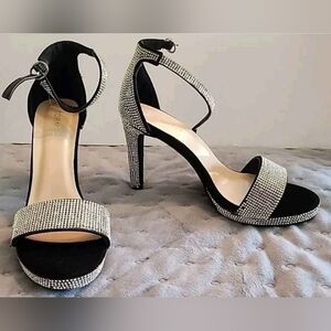 TOP MODA Dressy Black  Sparkle Heels Shoes SIZE 6.5
